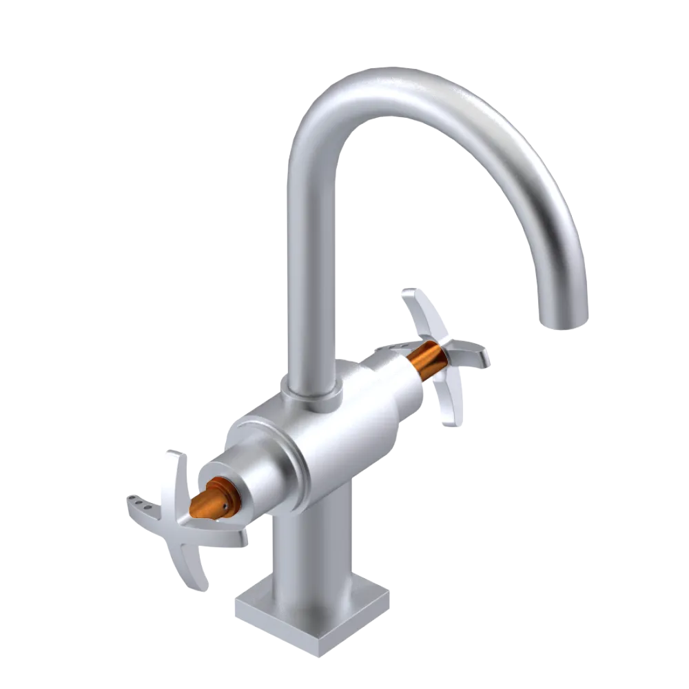 Rubinet Single Hole Dual Handle Lav. Set. (less drain) Satin Chrome