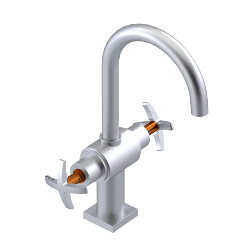 Rubinet Single Hole Dual Handle Lav. Set. (less drain) Satin Chrome