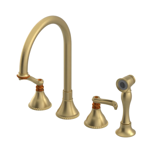 Rubinet Widespread Kitchen Set with Hand Spray Satin Gold