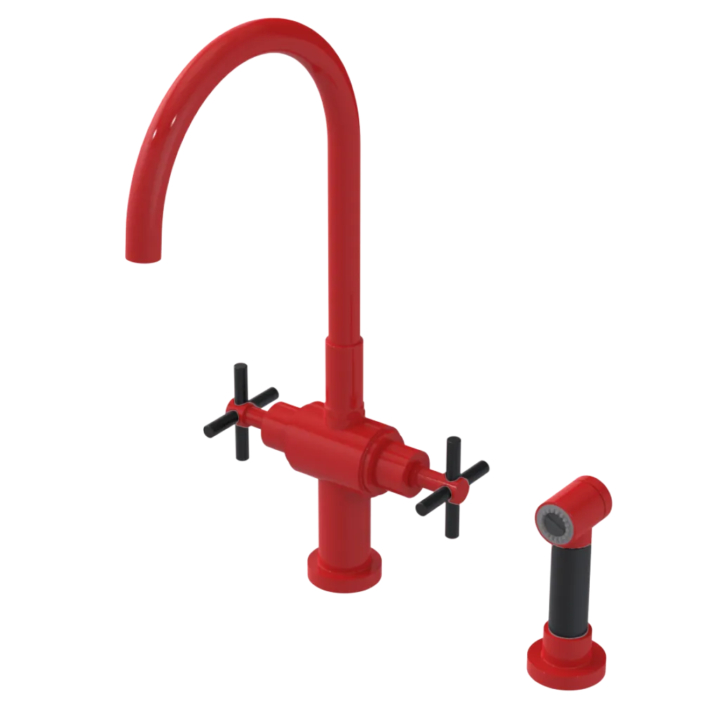 Rubinet Two Handle Single Hole Kitchen Set with LaSalle Spout with Hand Spray Red