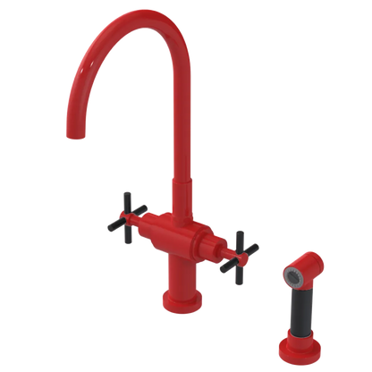 Rubinet Two Handle Single Hole Kitchen Set with LaSalle Spout with Hand Spray Red