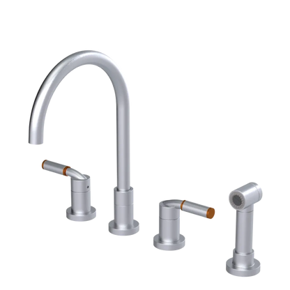 Rubinet Widespread Kitchen Set with Hand Spray Satin Chrome
