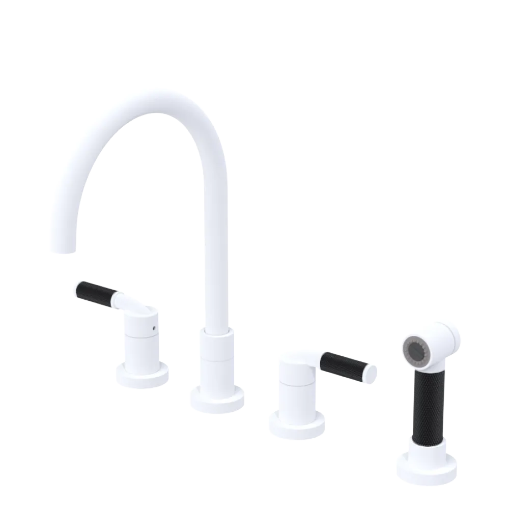 Rubinet Widespread Kitchen Set with Hand Spray Matt White