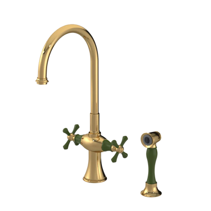 Rubinet Two Handle Single Hole Kitchen Set with Hand Spray Gold