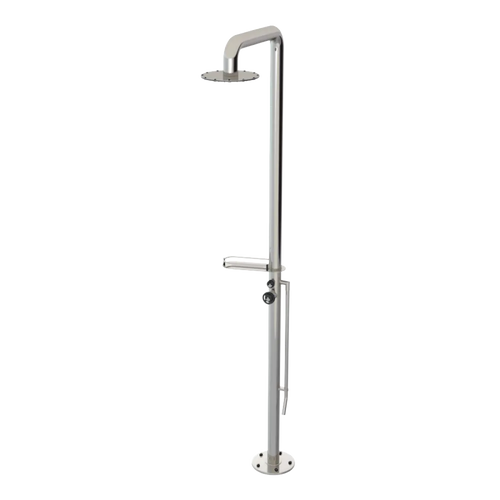 Rubinet Pressure Balance Outdoor Shower with Foot Rinse & 10" Shower Head (with shelf) - 304 Stainless Steel Polished Nickel