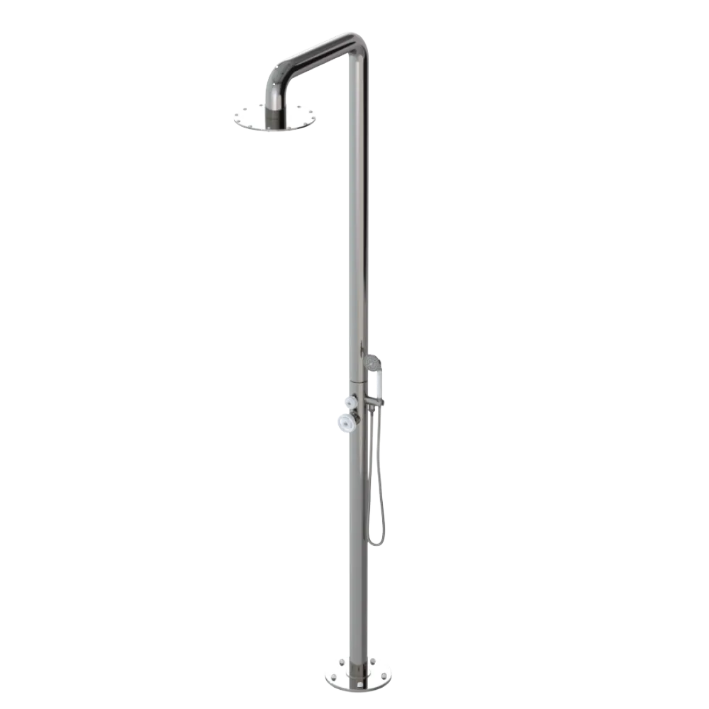 Rubinet Pressure Balance Outdoor Shower with Hand Held Shower & 10" Shower Head - 304 Stainless Steel Polished Nickel