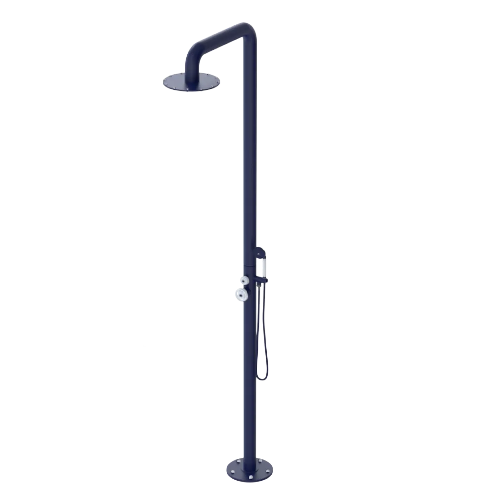 Rubinet Pressure Balance Outdoor Shower with Hand Held Shower & 10" Shower Head - 304 Stainless Steel Midnight Blue