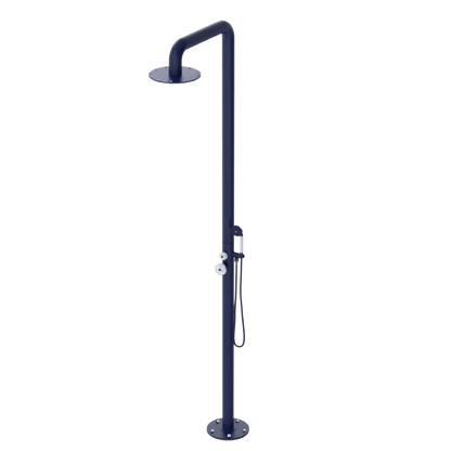 Rubinet Pressure Balance Outdoor Shower with Hand Held Shower & 10" Shower Head - 304 Stainless Steel Midnight Blue