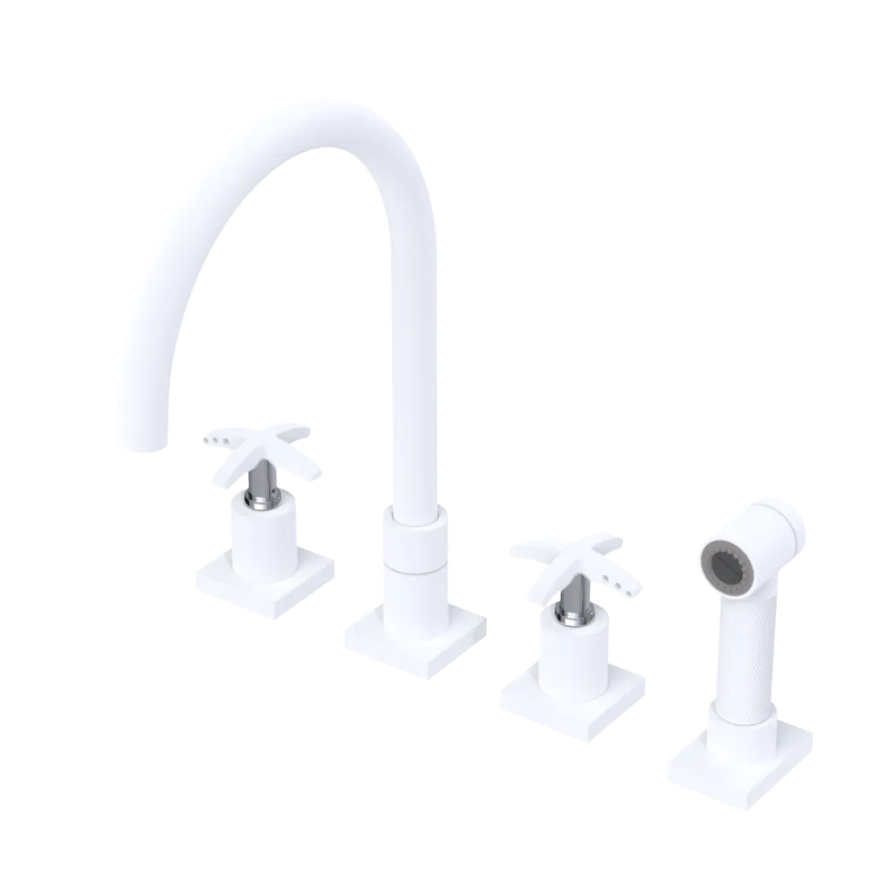 Rubinet Widespread Kitchen Set with Hand Spray Matt White
