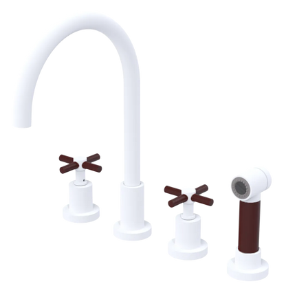 Rubinet Widespread Kitchen Set with LaSalle Spout with Hand Spray Matt White