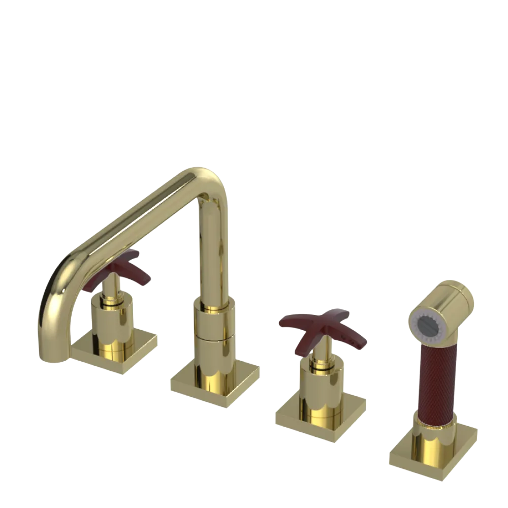 Rubinet Widespread Kitchen Set with Genesis Spout with Hand Spray Gold