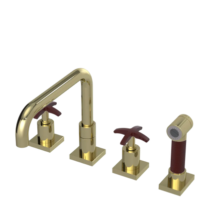 Rubinet Widespread Kitchen Set with Genesis Spout with Hand Spray Gold