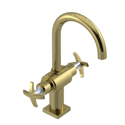 Rubinet Single Hole Dual Handle Lav. Set. (less drain) Natural Brass
