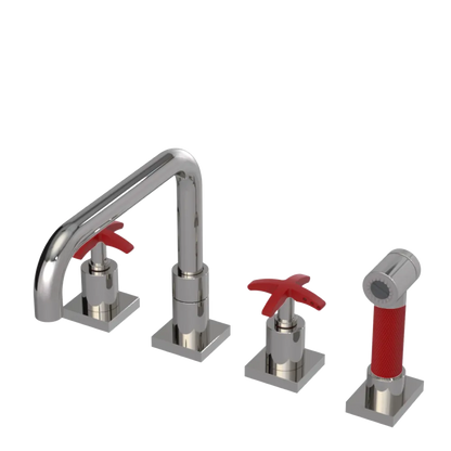 Rubinet Widespread Kitchen Set with Genesis Spout with Hand Spray Polished Nickel