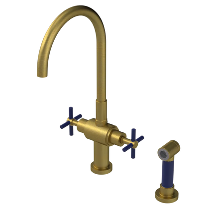 Rubinet Two Handle Single Hole Kitchen Set with LaSalle Spout with Hand Spray Antique Brass Matt