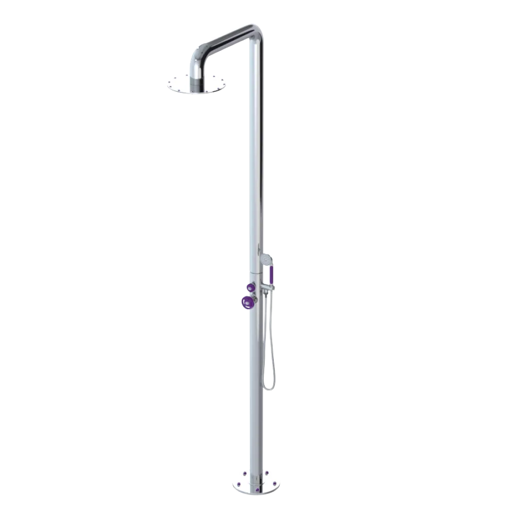 Rubinet Pressure Balance Outdoor Shower with Hand Held Shower & 10" Shower Head - 304 Stainless Steel Chrome