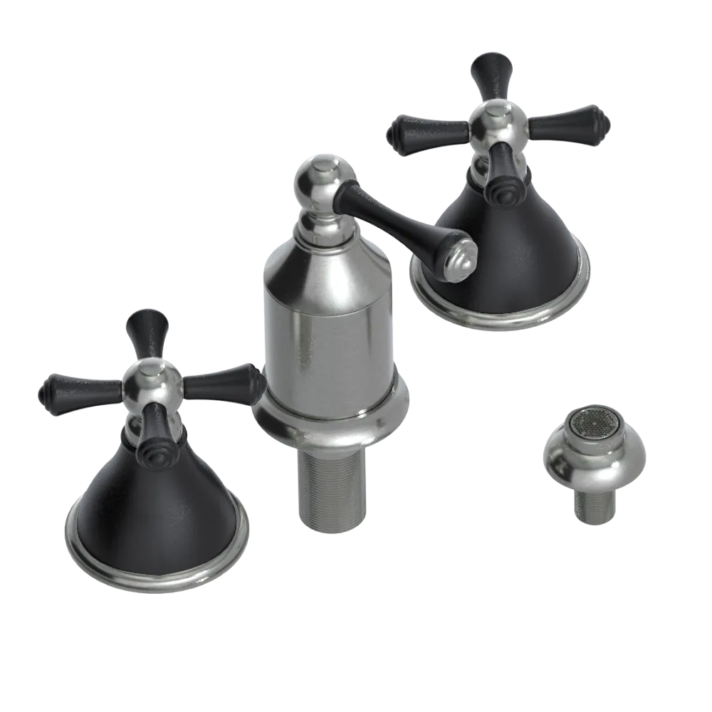 Rubinet Bidet Fitting with Spray, Diverter, and Vacum Breaker (Less Drain) Satin Nickel