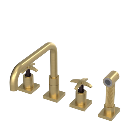 Rubinet Widespread Kitchen Set with Genesis Spout with Hand Spray Satin Brass