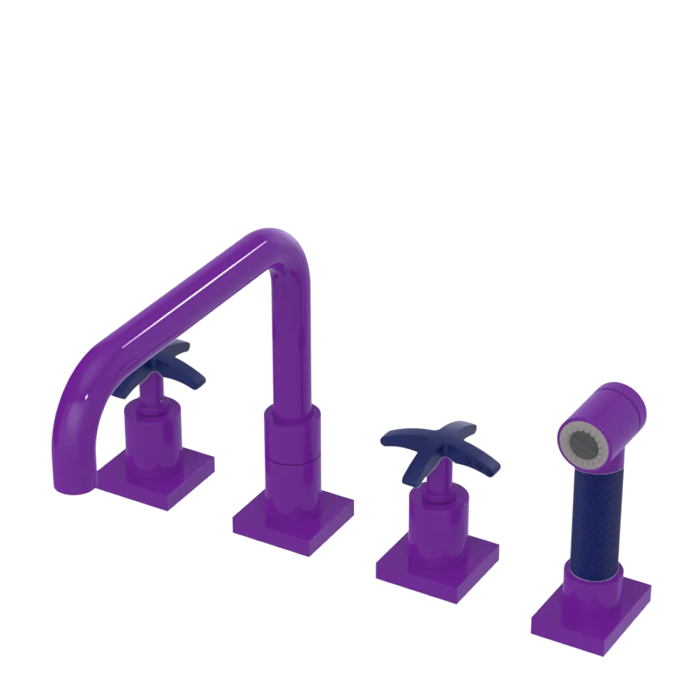 Rubinet Widespread Kitchen Set with Genesis Spout with Hand Spray Purple Haze