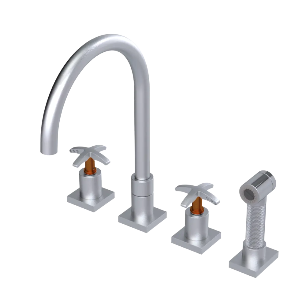 Rubinet Widespread Kitchen Set with Hand Spray Satin Chrome