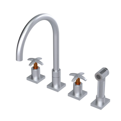 Rubinet Widespread Kitchen Set with Hand Spray Satin Chrome