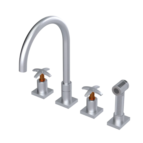 Rubinet Widespread Kitchen Set with Hand Spray Satin Chrome