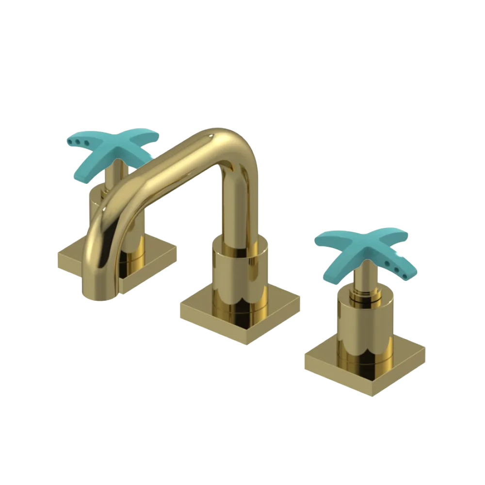 Rubinet Widespread Lav. Set. with Genesis spout (less drain) Natural Brass