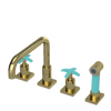 Rubinet Widespread Kitchen Set with Genesis Spout with Hand Spray Natural Brass