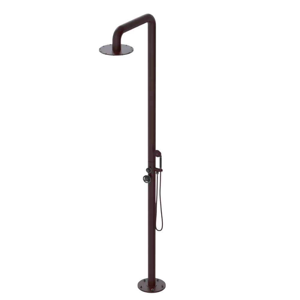 Rubinet Pressure Balance Outdoor Shower with Hand Held Shower & 10" Shower Head - 304 Stainless Steel Bordeaux