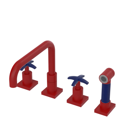 Rubinet Widespread Kitchen Set with Genesis Spout with Hand Spray Maroon