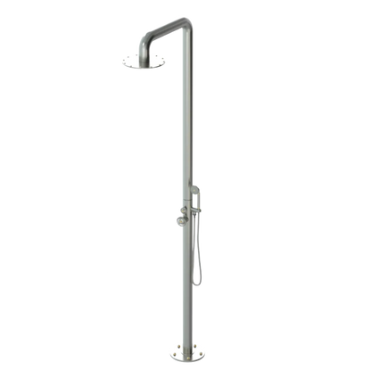 Rubinet Pressure Balance Outdoor Shower with Hand Held Shower & 10" Shower Head - 304 Stainless Steel Satin Nickel
