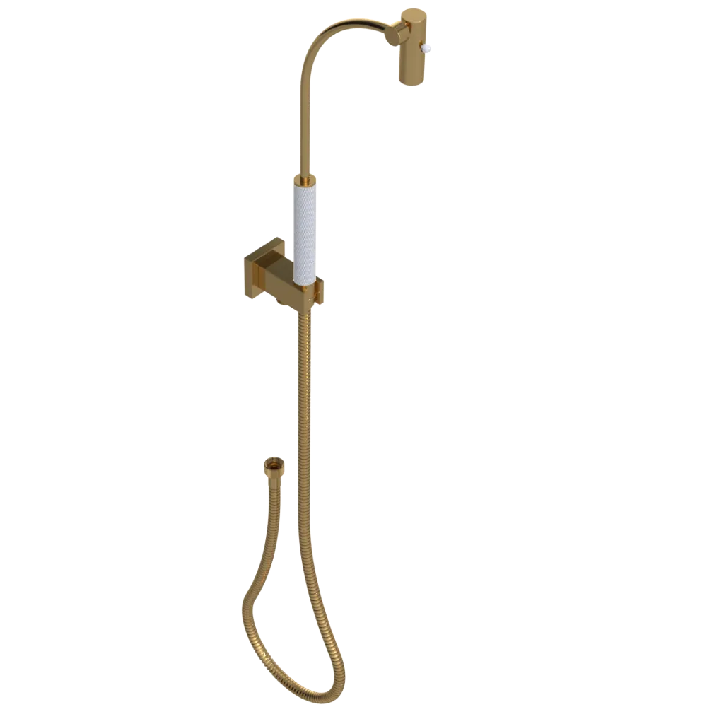 Rubinet Hand Held Shower Bidet with Extended Reach & Dual Function Spray Including Wall Bracket with Supply & Hose (Square) Gold