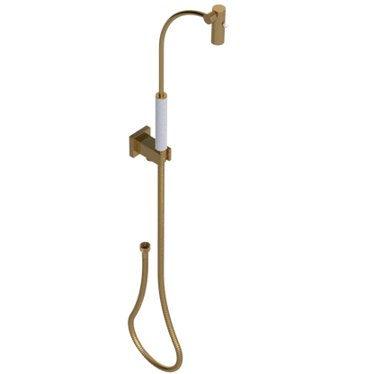 Rubinet Hand Held Shower Bidet with Extended Reach & Dual Function Spray Including Wall Bracket with Supply & Hose (Square) Gold