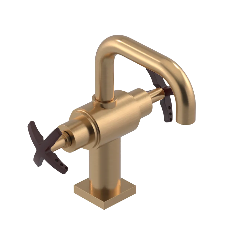 Rubinet Single Hole Dual Handle Lav. Set. with Genesis spout (less drain) Satin Gold