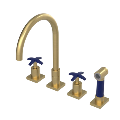 Rubinet Widespread Kitchen Set with Hand Spray Satin Brass