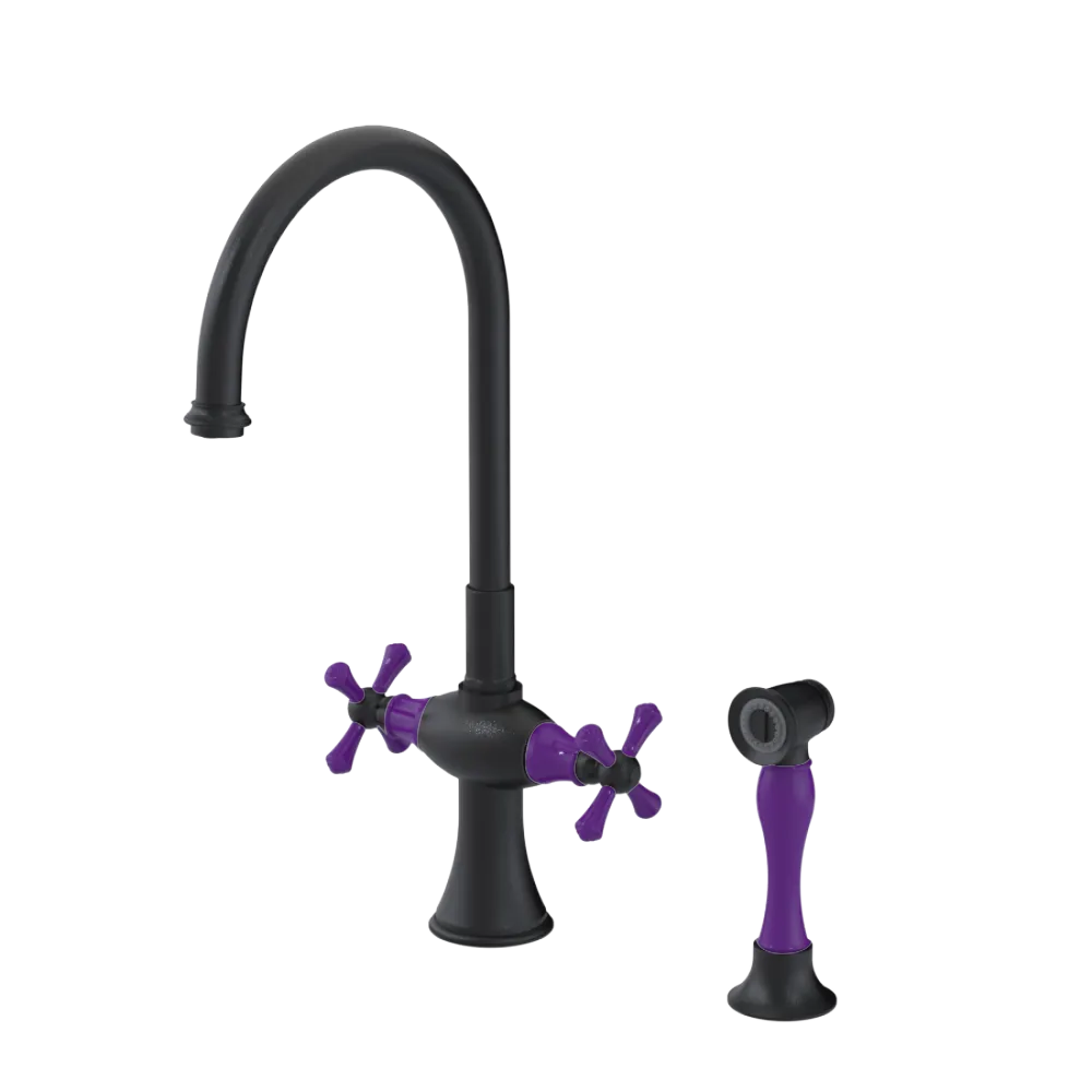 Rubinet Two Handle Single Hole Kitchen Set with Hand Spray Matt Black