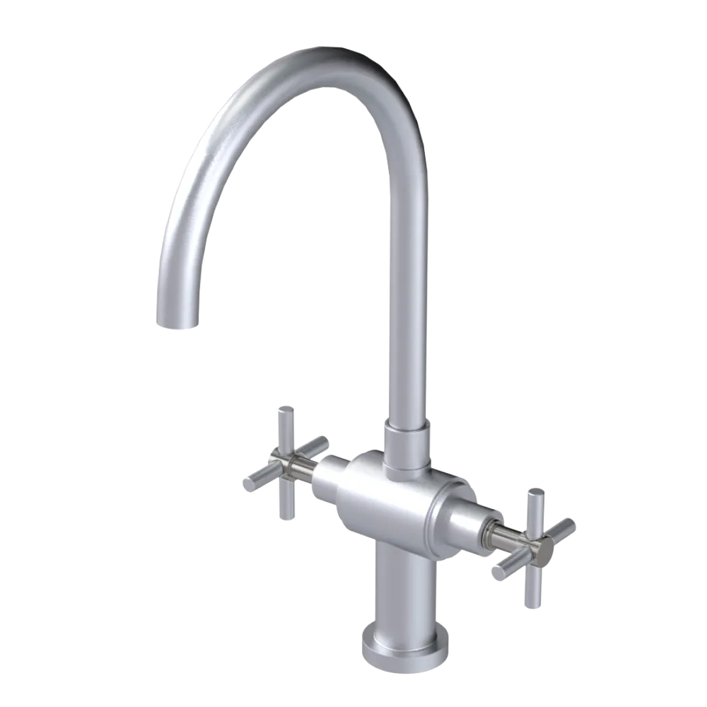 Rubinet Two Handle Single Hole Kitchen Set with LaSalle Spout Satin Chrome