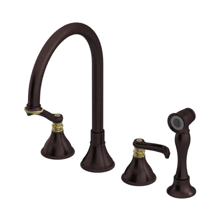 Rubinet Widespread Kitchen Set with Hand Spray Tuscan Brass