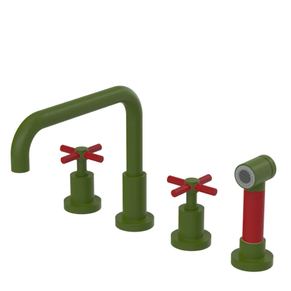 Rubinet Widespread Kitchen Set with Hand Spray Green Envy