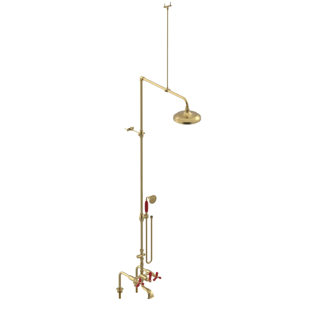 Rubinet Deck Mount Tub & Shower with Hand Held Shower Satin Brass