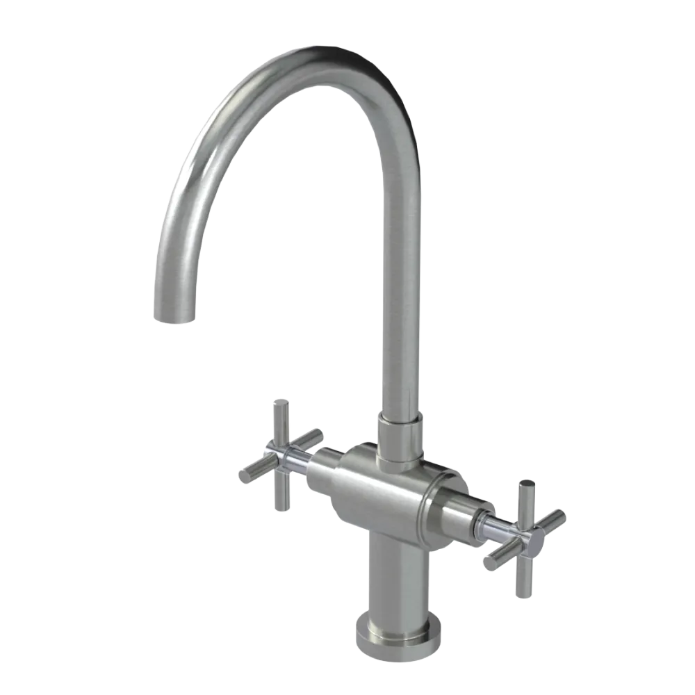 Rubinet Two Handle Single Hole Kitchen Set with LaSalle Spout Satin Nickel