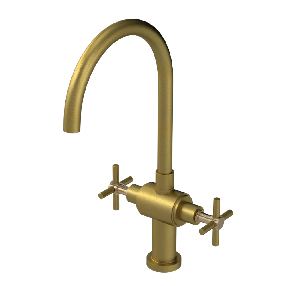 Rubinet Two Handle Single Hole Kitchen Set with LaSalle Spout Antique Brass Matt