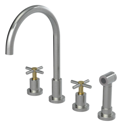 Rubinet Widespread Kitchen Set with LaSalle Spout with Hand Spray Satin Nickel