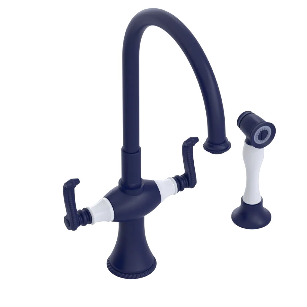 Rubinet Two Handle Single Hole Kitchen Set with Hand Spray Midnight Blue