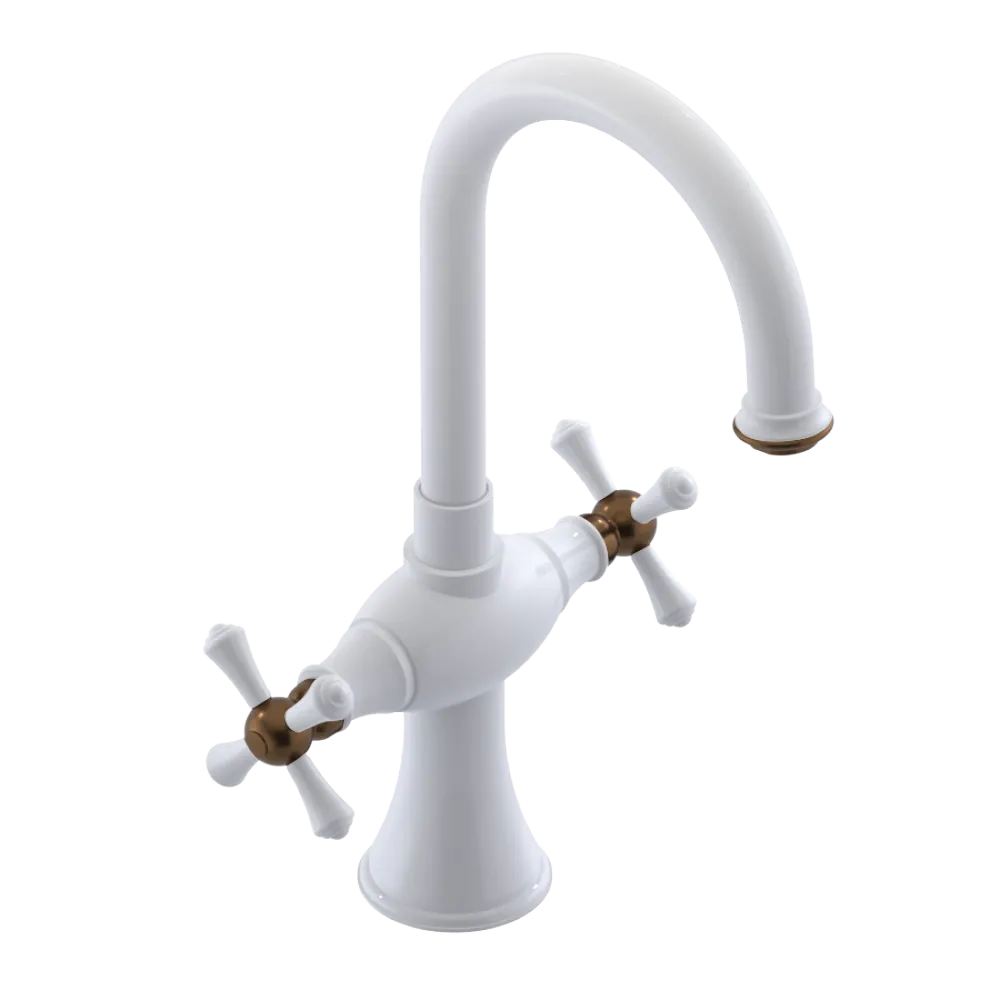 Rubinet Single Hole Dual Handle Lav. Set. (less drain) White