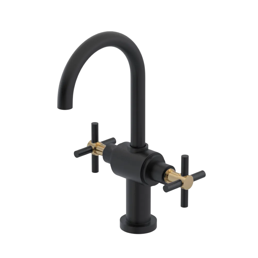 Rubinet Single Hole Dual Handle Lav. Set with LaSalle Spout (less drain) Matt Black