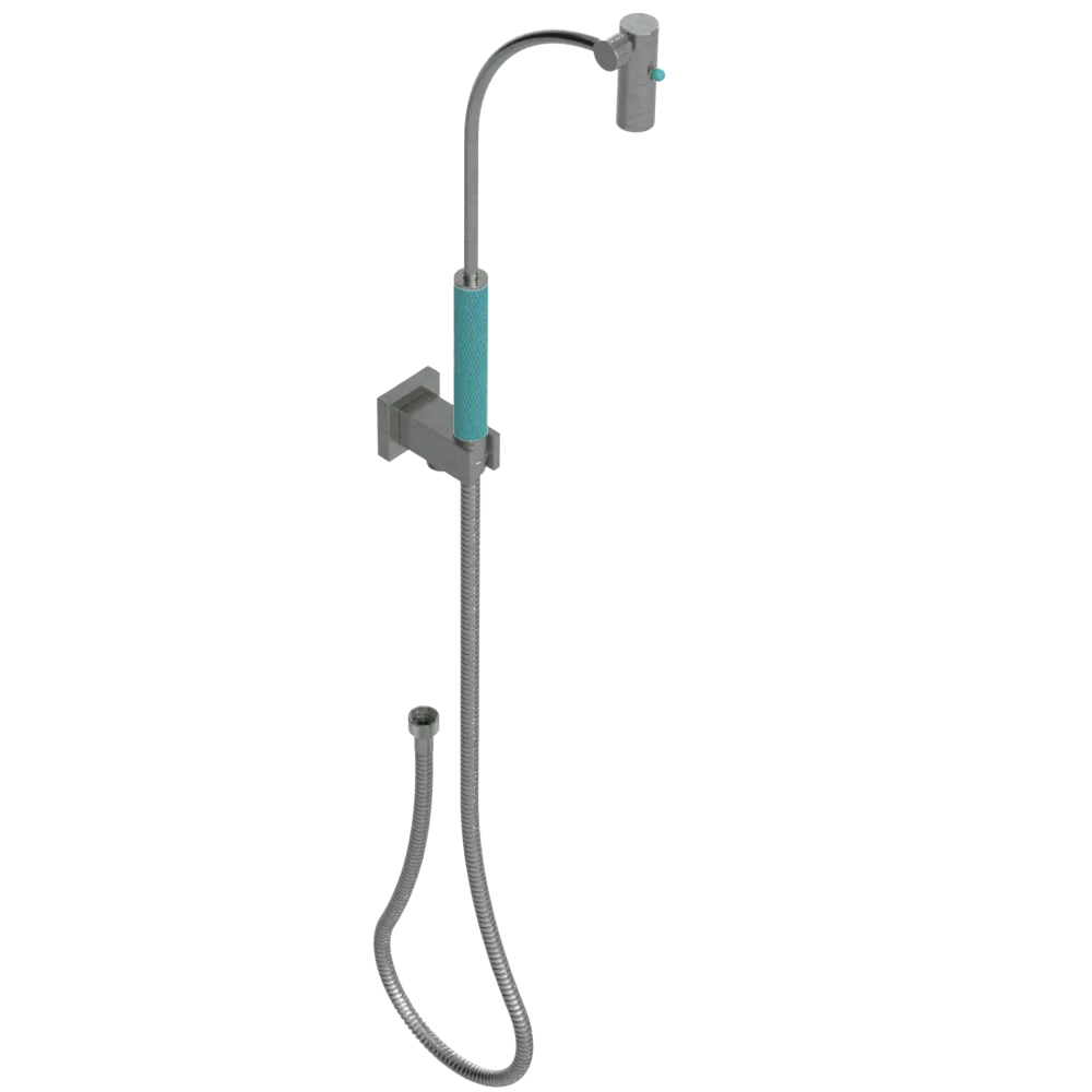 Rubinet Hand Held Shower Bidet with Extended Reach & Dual Function Spray Including Wall Bracket with Supply & Hose (Square) Satin Nickel