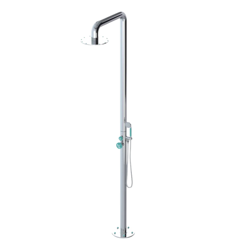 Rubinet Pressure Balance Outdoor Shower with Hand Held Shower & 10" Shower Head - 304 Stainless Steel Chrome