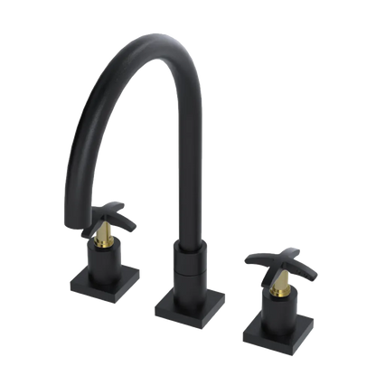 Rubinet Widespread Kitchen Set Matt Black