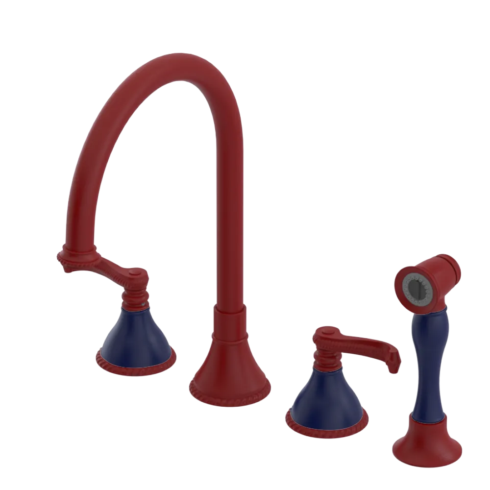 Rubinet Widespread Kitchen Set with Hand Spray Maroon